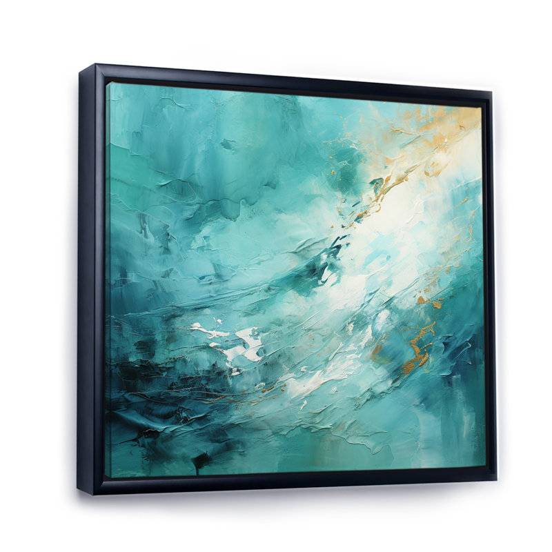 Turquoise Tranquillity VII - Abstract Landscape Wall Art Living Room, H 16 po x l 16 po x P 1 po, Cadre flottant noir