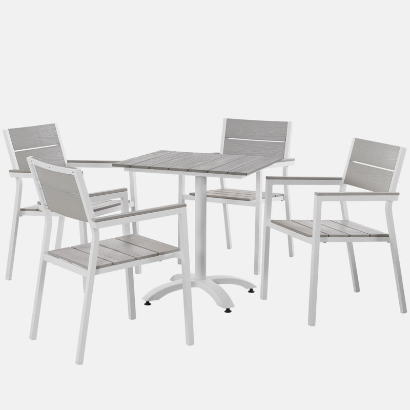 LexMod Maine Aluminum 5-Piece Outdoor Patio Dining Table and Chair Set, Gray