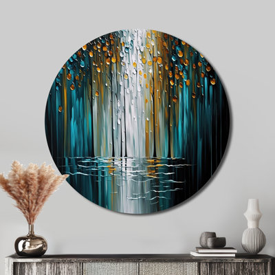 Abstrait, nature, arbres, peinture I - Art abstrait rond en métal