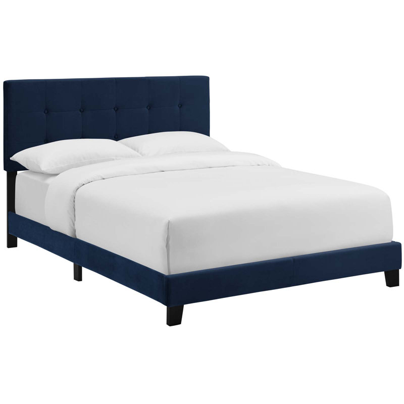 Amira Performance Velvet Bed, Midnight Blue, Full