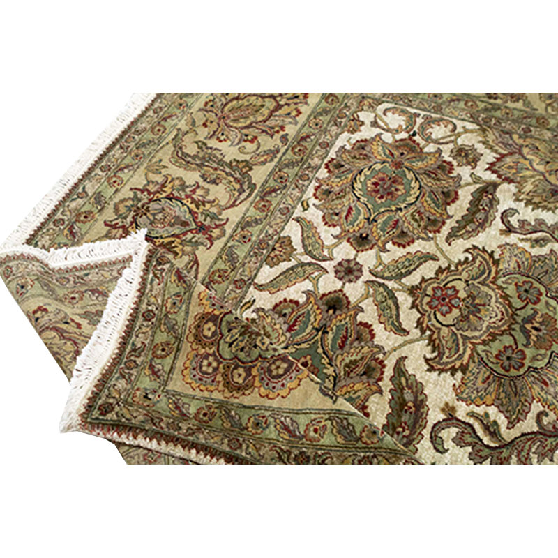 Tapis ivoire et doré de haute qualité noué à la main