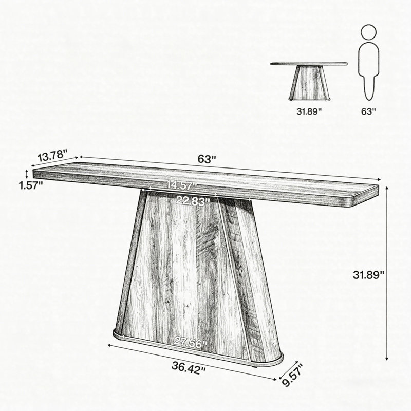 Console 63 po, table de canapé derrière le canapé, table d'appoint en bois rustique