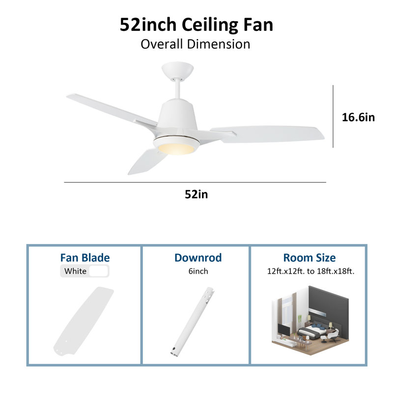 52'' Ceiling Fan with LED Lights, White