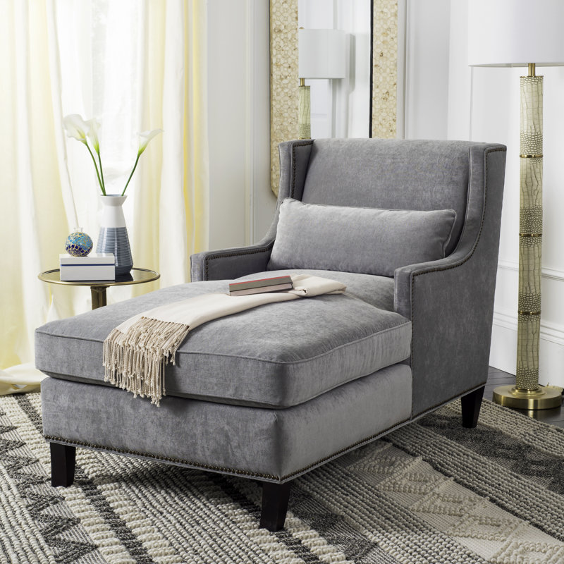 Chaise longue Higdon, Gris cendre velours