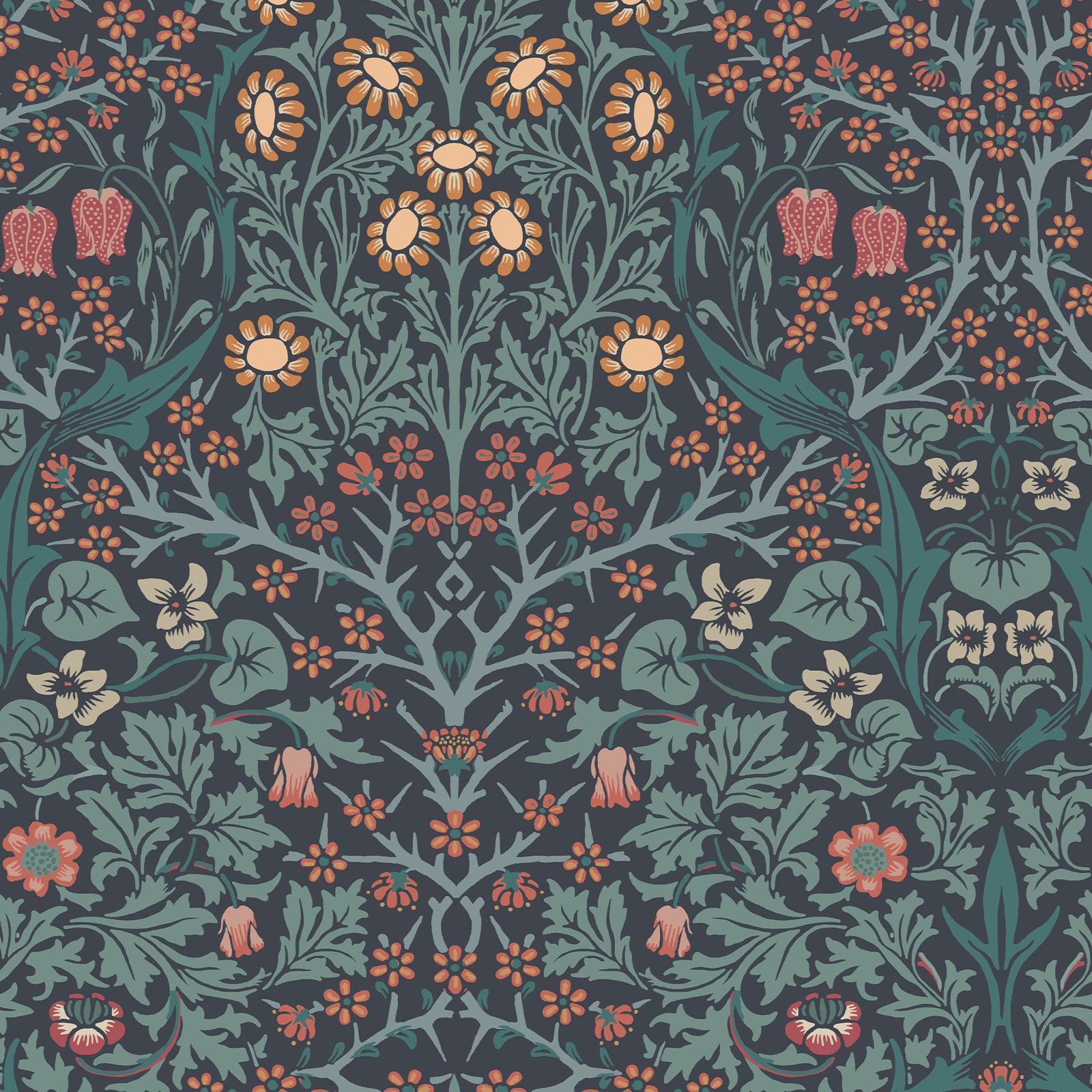 Floral Wallpaper, Navy