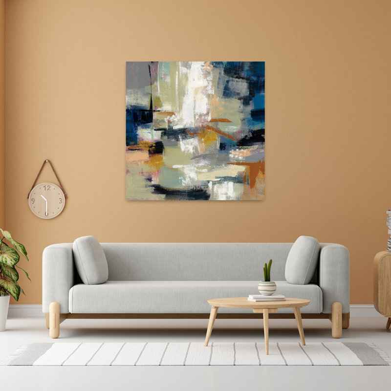 Pleine lune contemporaine avec art abstrait beige, H 48 po x l 48 po