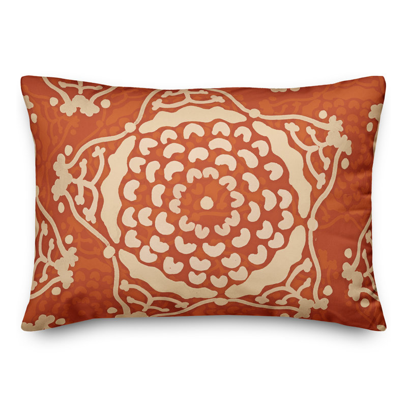 Outdoor Reversible Throw Pillow, Orange, Floral 3