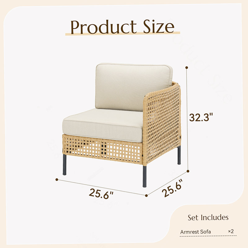 Ensemble de mobilier d'extérieur modulaire d'extérieur en osier avec coussins beiges, durable et élégant pour une utilisation toutes saisons
