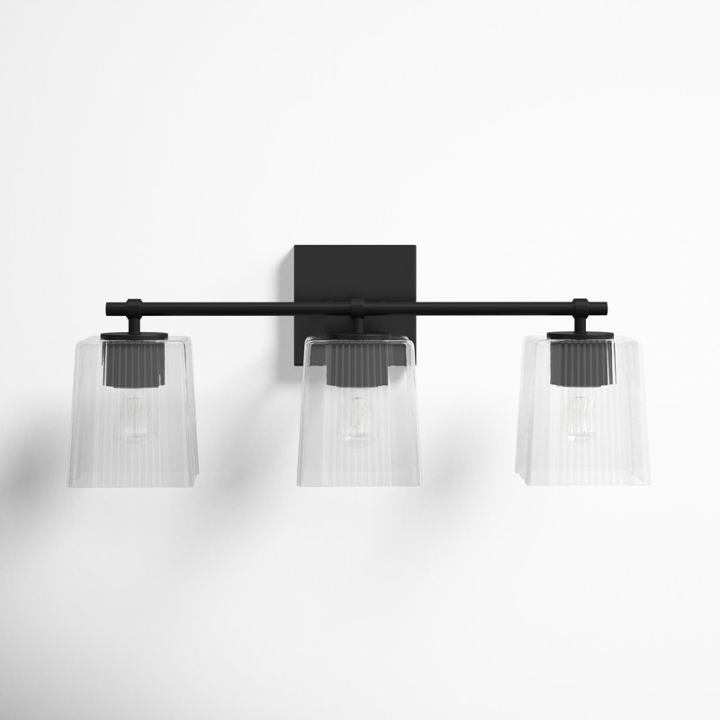 Kayda 3 Light Ribbed Dimmable Vanity Light, Matte Black