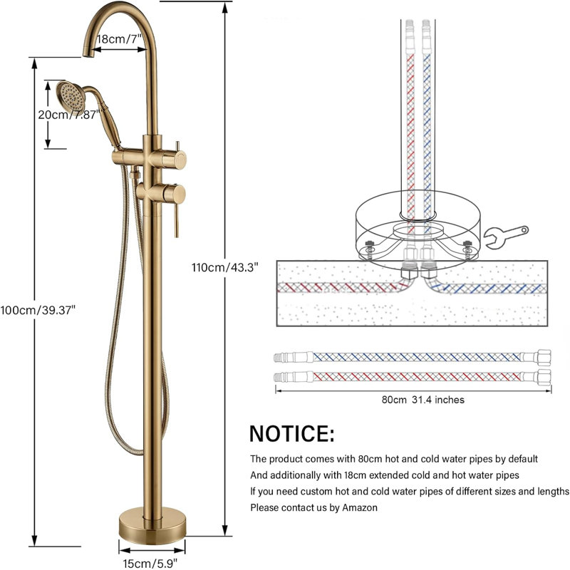 Robinet de baignoire à pattes fixé au sol