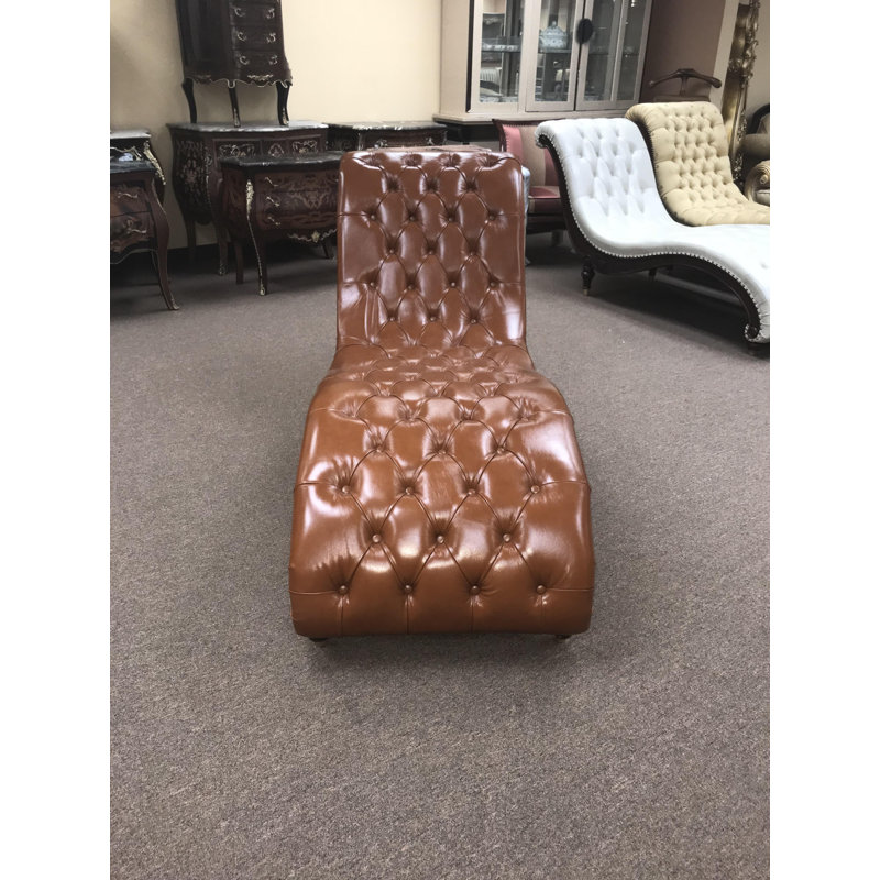 Paul Leather Chaise Lounge, Brown Genuine Leather