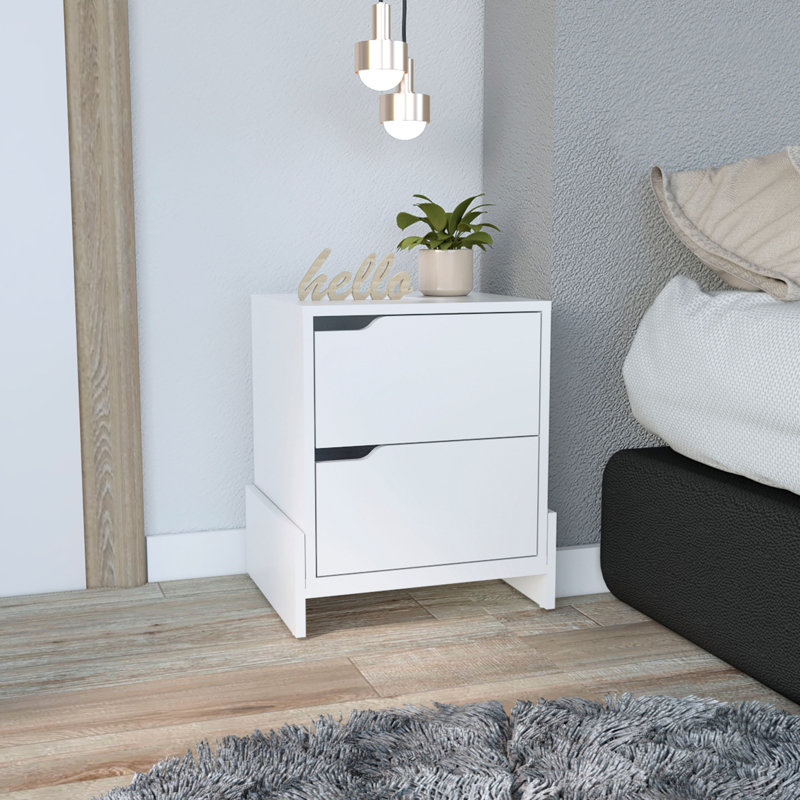 Nightstand, Bedside Table With 2-Drawers, White