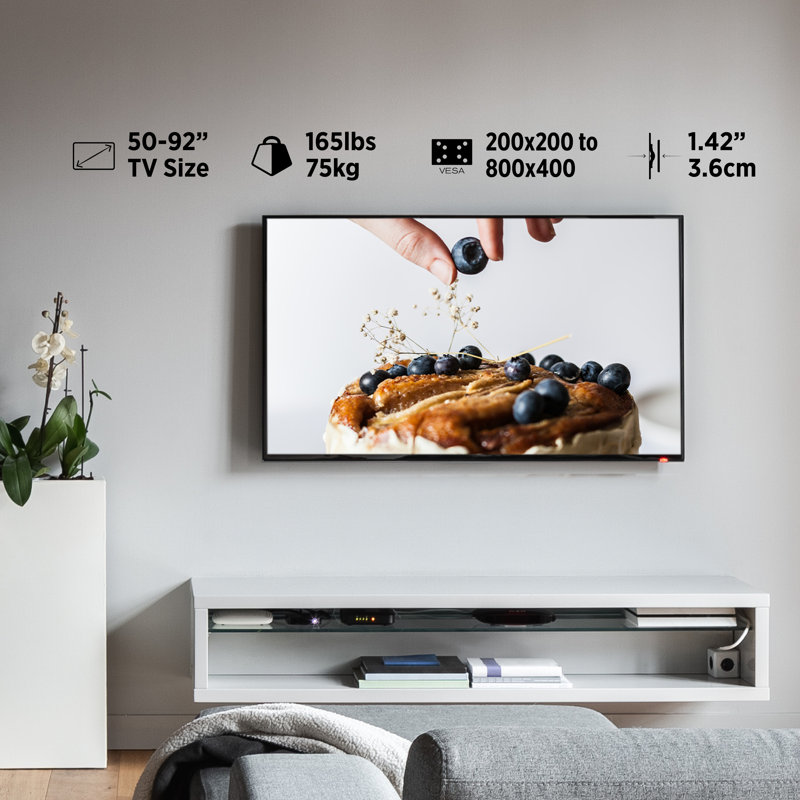 ProMounts Flat/Fixed TV Wall Mount, Low Profile TV Mount for Most 50" to 92" Screens, Fits Both Flat and Curved LED, LCD, and Plasma Displays Holds up to 165lbs.