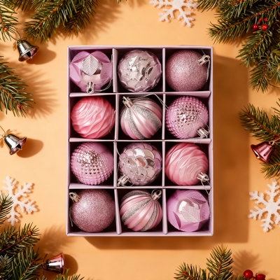 Boules d'arbre de Noël festives, décorations suspendues 6 cm (ensemble de 12 pièces) - Plastique incassable pour décoration intérieure des Fêtes