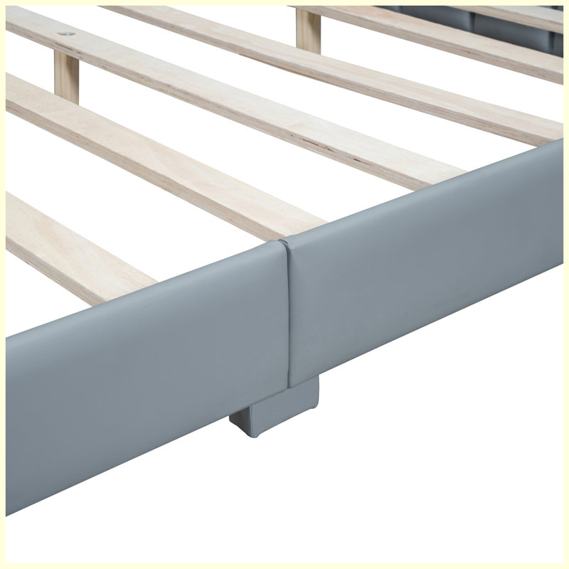 Lit plateforme tapissier grand et simple TG, lit mère et enfant, similicuir, Gris