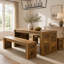 55" Dining Table Set,  Wooden Kitchen Table for 4-6 with 2 Benches-1083859603