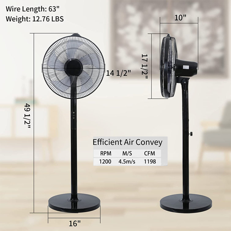 Pedestal Fan, Oscillating Standing with Remote, 3 Wind Modes 12 Speed  Levels