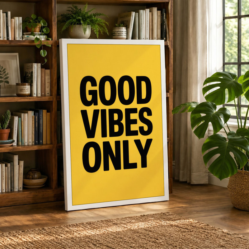 Good Vibes Only Typography - Wrapped Canvas, 24x16 - 61.0 x 40.6 cm, Teal Border