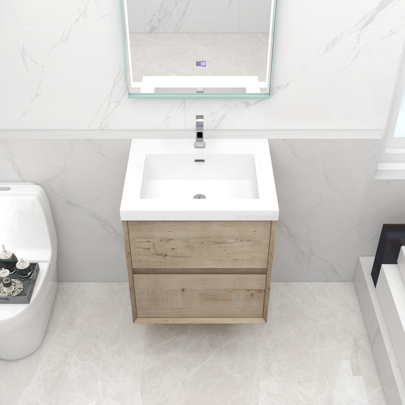 Ensemble de meuble-lavabo mural simple 24 po Naylene, Chêne clair