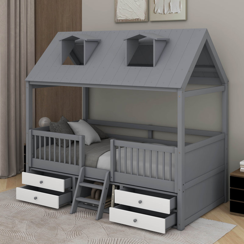Lit simple en bois, Gris, Lit simple