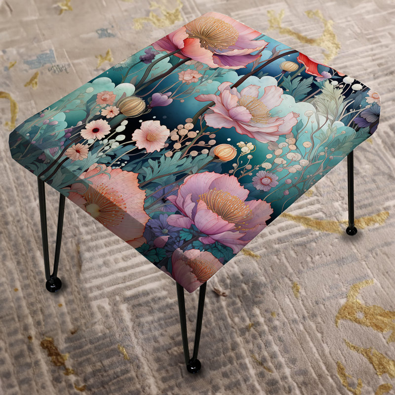 Green And Pink Galactic Flowers Gardens - Floral Rectangle Ottoman