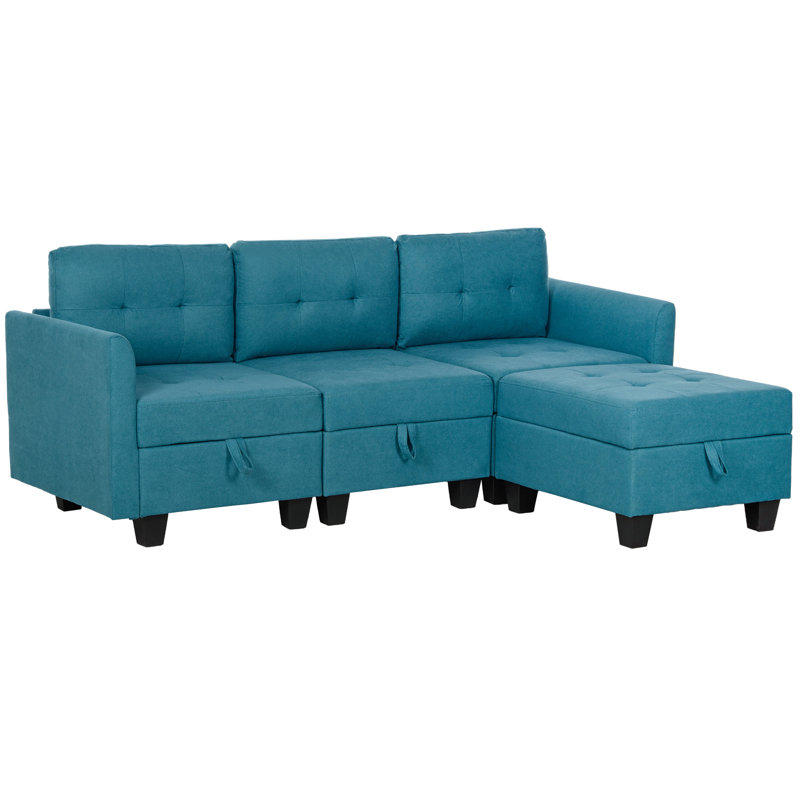 Rececca 3 Seater Sofa & Chaise, Light Blue, 88cm H x 213cm W x 158cm D