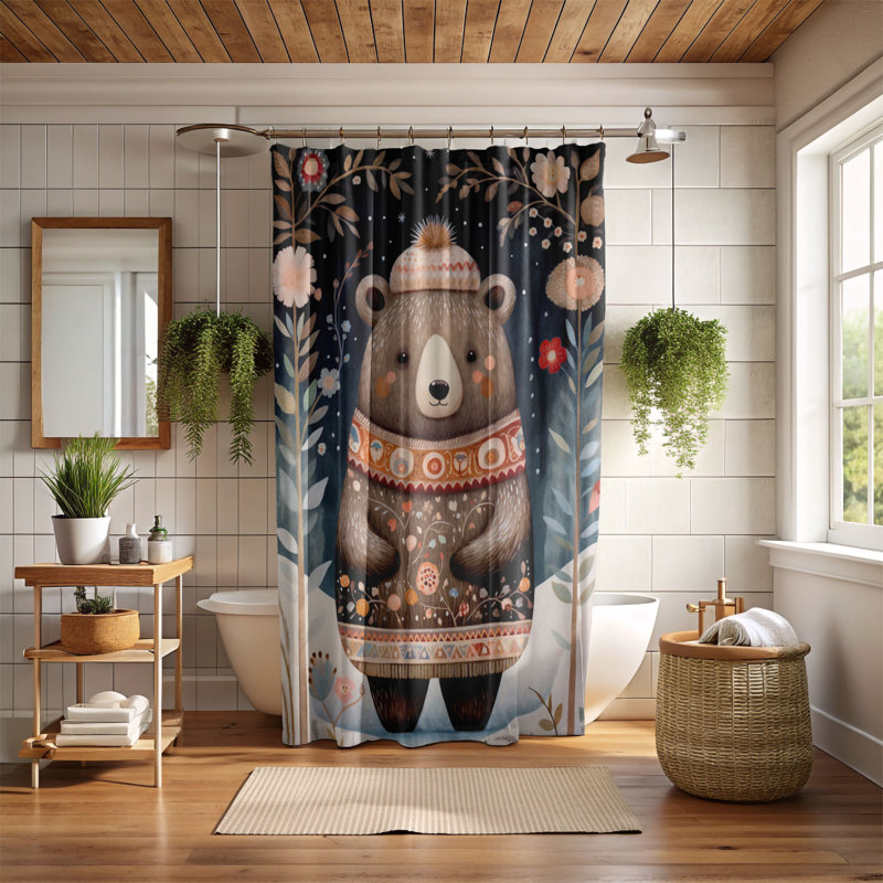 Rideau de douche 1 pièce Folk Art Baby Bear, H 74 po x l 71 po