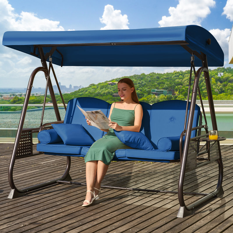 Arlmont 3-Seat Patio Porch Swing With Adjustable Canopy