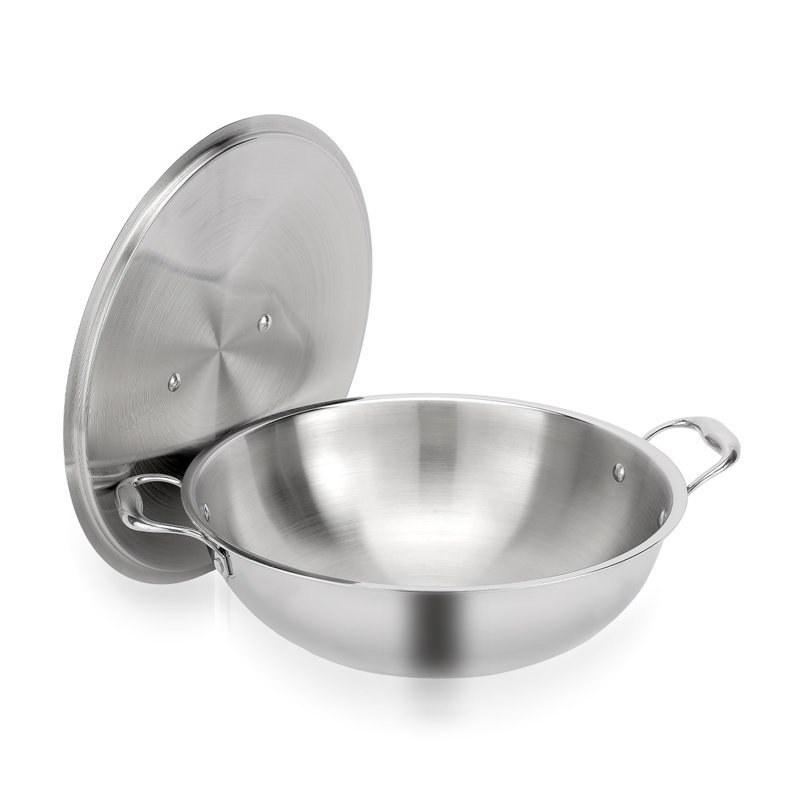 Royalford Triply Stainless-Steel Wok Pan with Lid, 24cm