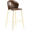 Tabourets de bar d'intérieur avec similicuir brun foncé et pieds en métal doré de 2, conception à dossier bas, assise stable et confortable pour opulence de cuisine, structure, hauteur réglable, rembourrage