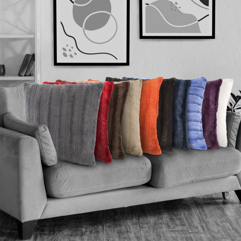 Gray Faux Fur and Microplush 20" x 20" Throw Pillows Set