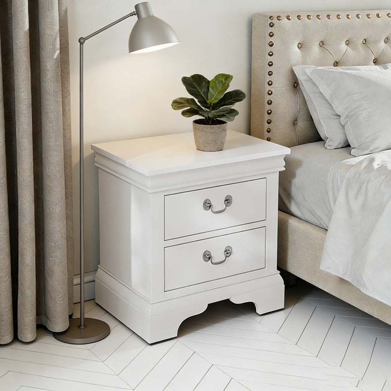 Table de chevet classique en bois 22 po x 16 po x 22,7 po, Blanc