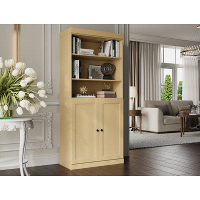 100% Solid Wood 6-Shelf Bookcase, Shaker Doors, Adjustable Shelves, 32" Wide, 71.5" Tall by Red Barrel Studio