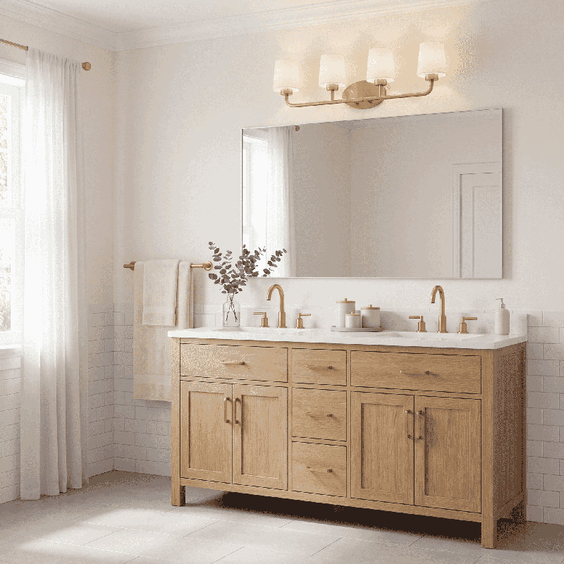 Arline 4-Light Dimmable Vanity Light in Warm Brass, 9" H x 31" W x 31" D, Warm Brass, 4 Lights