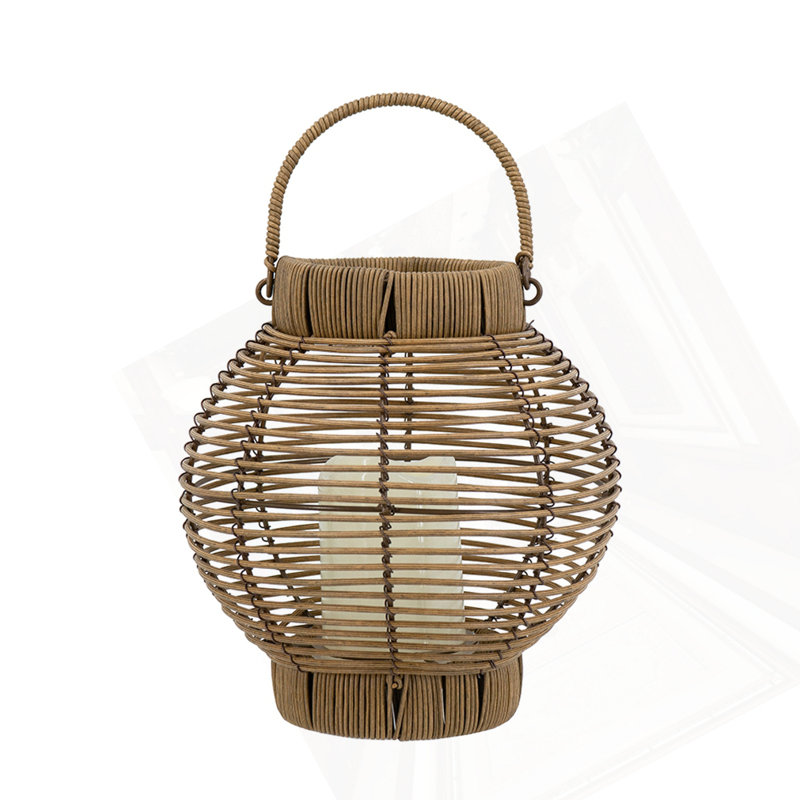 Lanterne en rotin 8,7 po x 8,7 po x 9,8 po avec bougie DEL blanche, Brun