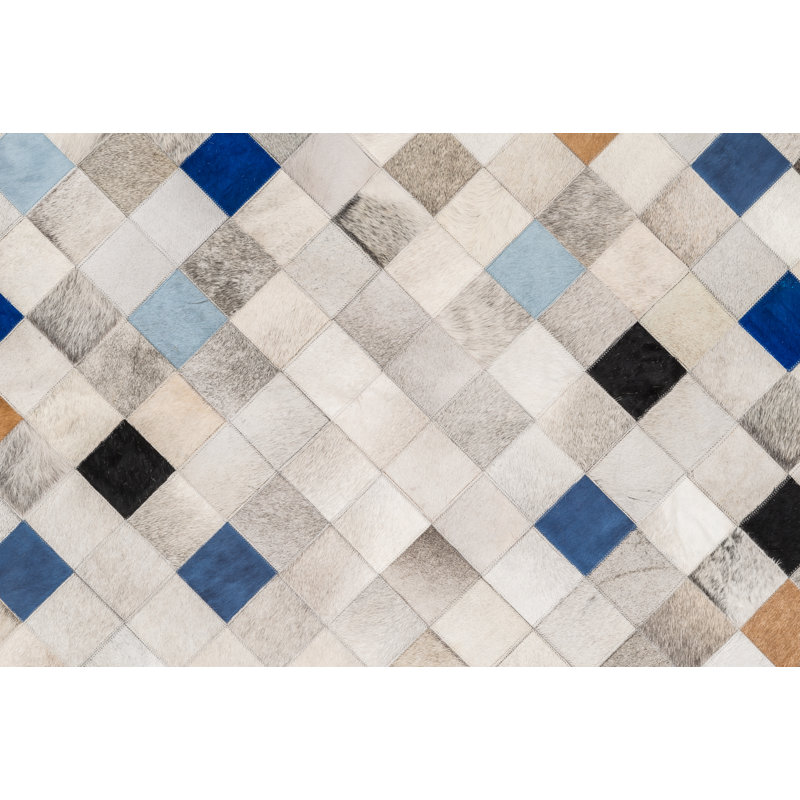 Falling Squares Cowhide Argyle Area Rug, Rectangle 5'2" x 6'6"