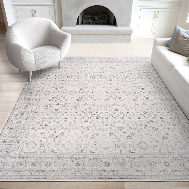 Tapis oriental en polypropylène et polyester Saxton, crème, 5 x 7 (5 pi 3 po x 7 pi 3 po), Rectangle 5'3'' x 7'3''