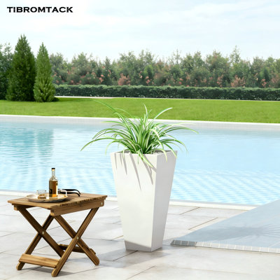 Modern Tapered Planter Stand Indoor Outdoor 24.75" Tall Magnesium Oxide Flower Pot Holder for Patio Garden Balcony Living Room, Matte White