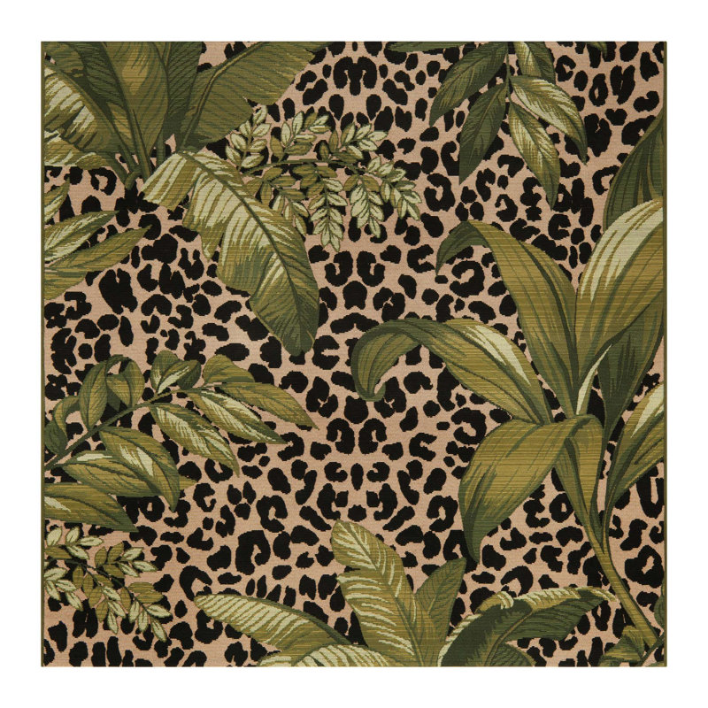 Asuna Green Andromeda Indoor/Outdoor Modern Rug, Square 5'3"