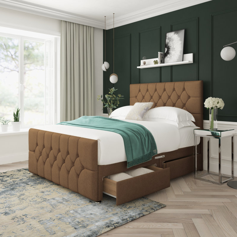 Divan Bed Base, Single (3'), Mink, Right Side Drawers