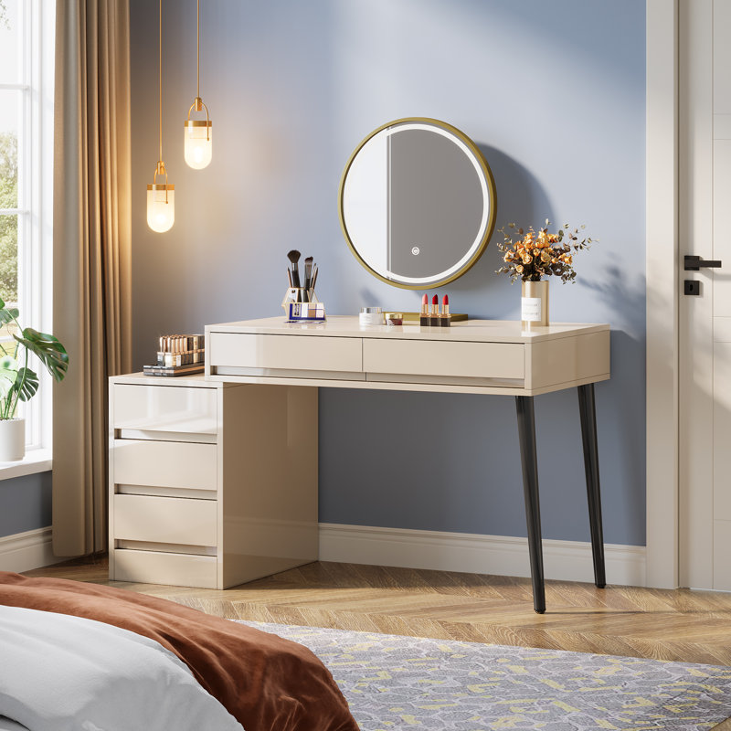 Bureau de coiffeuse réversible avec 5 tiroirs (sans miroir)