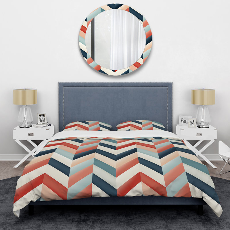 Literie à motif à chevrons Nautical Allure, Housse de couette pour grand lit et 2 taies décor