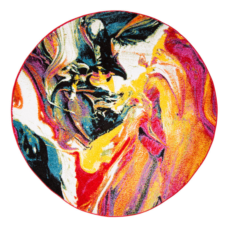Tapis multicolore à motif abstrait Olgethorpe, Rond 5 pi 2 po