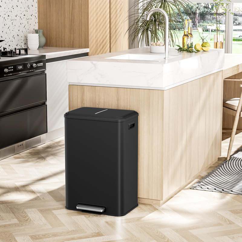 Stainless Steel Step On Multi-Compartment Rubbish & Recycling Bin - 40L, Black