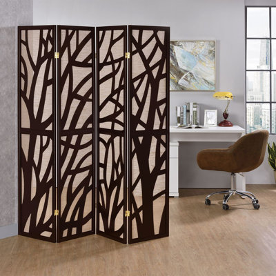Corleone Espresso 4 Panel Screen With Tree Design With Jute Inlay