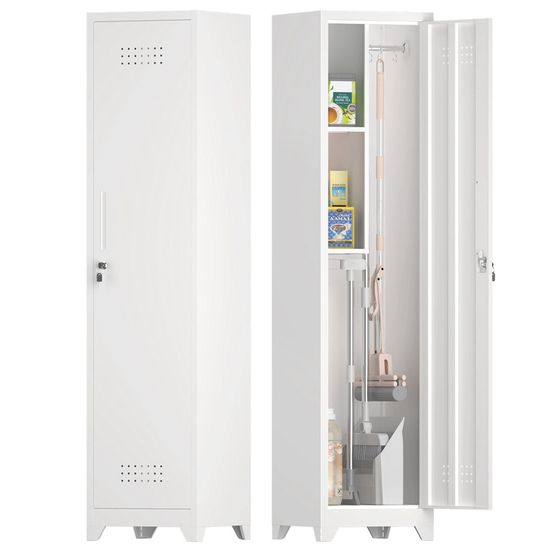 Armoire de rangement à balai en métal, Blanc