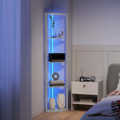 HOMCOM RGB LED Floor Lamp with Shelves 4-Tier Standing Lamp Oak
