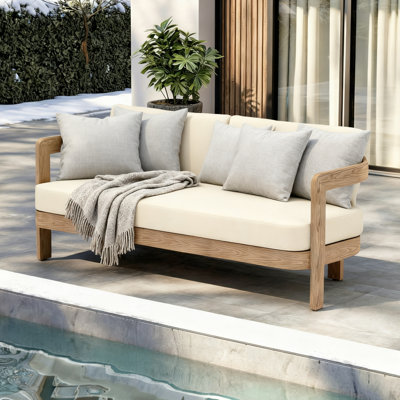 Assembly Free Sofa,,Outdoor Aluminum Sofa 3 Person Outdoor Seating Sofa, Wood Grain Veneer Sofa Set for Patio