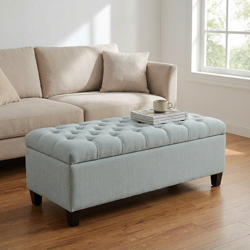 Spacious Storage Ottoman Bench With Safety Hinges, Multifunctional Footrest And Seating For Living, Dining, And Entryway