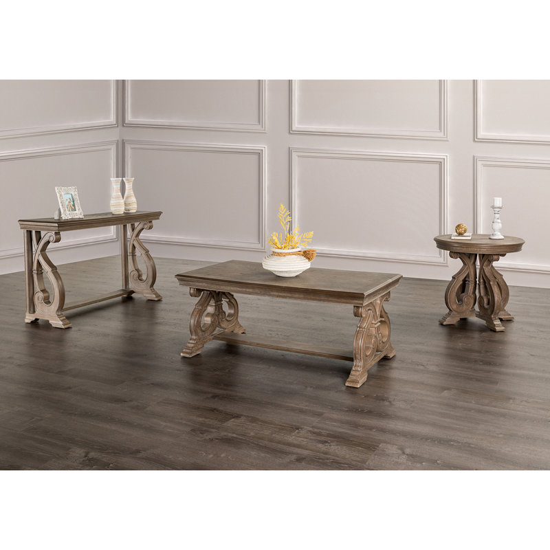 Table basse traditionnelle en bois massif et placage avec pieds à volutes incurvés, couleur chêne vieilli, largeur moyenne de 28 pouces, apparence moyenne, 52 po